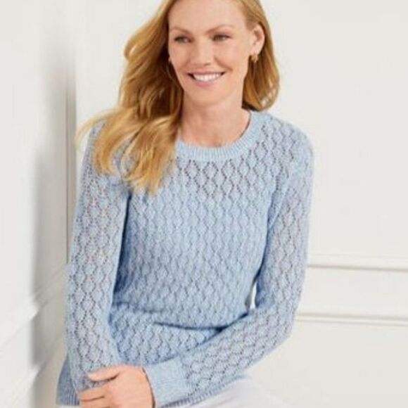 Talbots Pointelle Blue White Cotton Acrylic Sweater M NWT $89 - Picture 1 of 8
